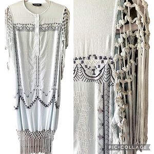 Anthropologie White and Black Crochet Swim Coverup